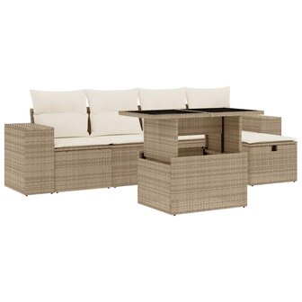 6-delige Loungeset met kussens poly rattan beige