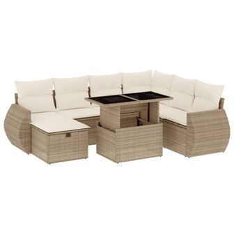 8-delige Loungeset met kussens poly rattan beige