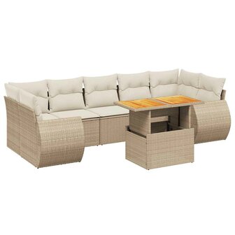 8-delige Loungeset met kussens poly rattan beige
