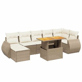 8-delige Loungeset met kussens poly rattan beige