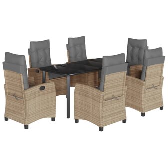 7-delige Tuinset met kussens poly rattan gemengd beige