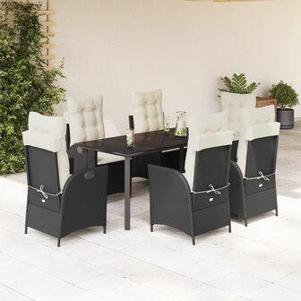 7-delige Tuinset met kussens poly rattan zwart