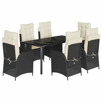7-delige Tuinset met kussens poly rattan zwart