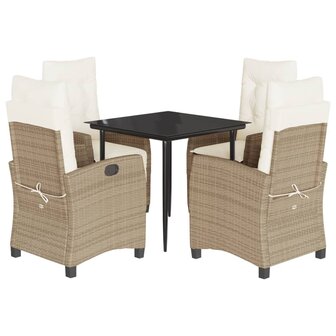 5-delige Tuinset met kussens poly rattan beige
