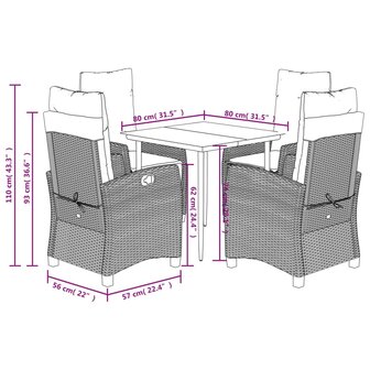 5-delige Tuinset met kussens poly rattan beige