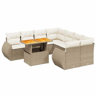 9-delige Loungeset met kussens poly rattan beige