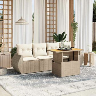 5-delige Loungeset met kussens poly rattan beige