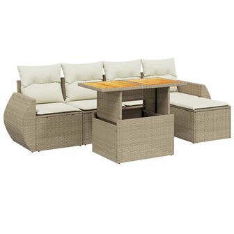 6-delige Loungeset met kussens poly rattan beige