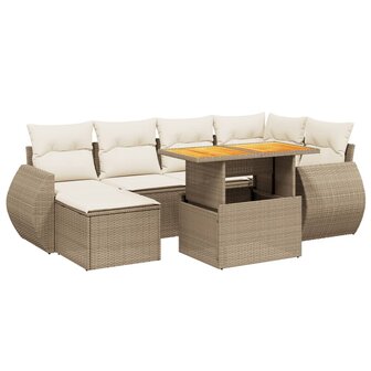 7-delige Loungeset met kussens poly rattan beige