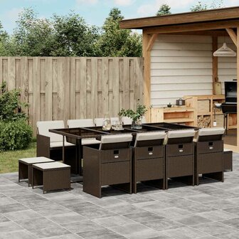 13-delige Tuinset met kussens poly rattan bruin