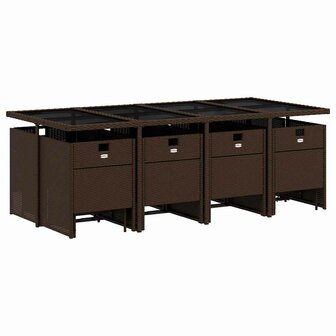 13-delige Tuinset met kussens poly rattan bruin