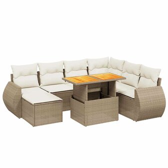 8-delige Loungeset met kussens poly rattan beige