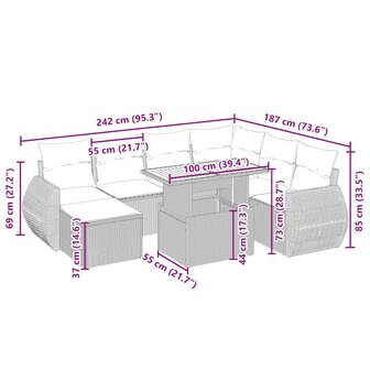 8-delige Loungeset met kussens poly rattan beige