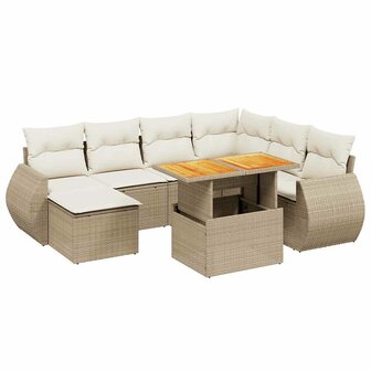 8-delige Loungeset met kussens poly rattan beige
