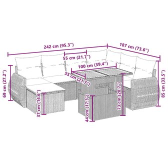 8-delige Loungeset met kussens poly rattan beige