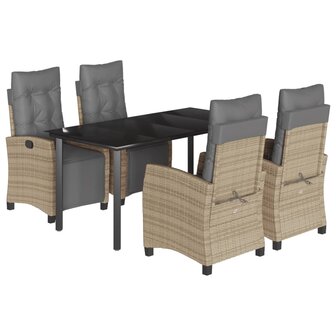 5-delige Tuinset met kussens poly rattan gemengd beige