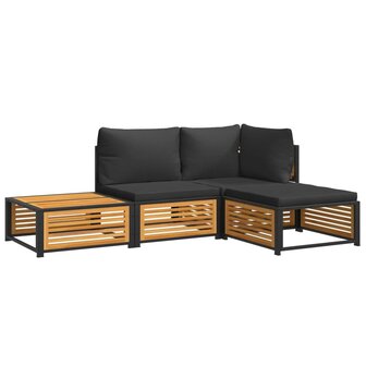 4-delige Loungeset met kussens massief acaciahout