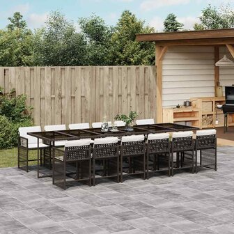 13-delige Tuinset met kussens poly rattan bruin