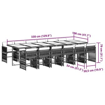 13-delige Tuinset met kussens poly rattan bruin
