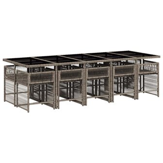 11-delige Tuinset met kussens poly rattan grijs