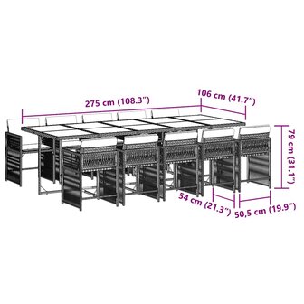 11-delige Tuinset met kussens poly rattan grijs