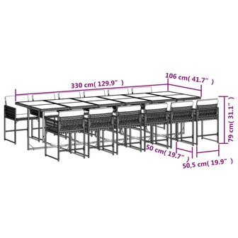13-delige Tuinset met kussens poly rattan bruin