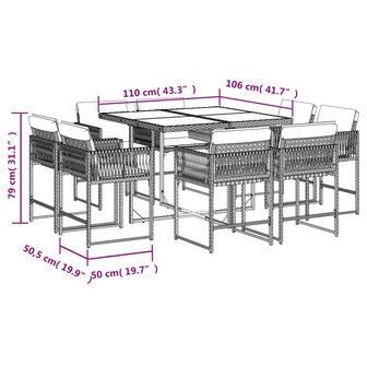 9-delige Tuinset poly rattan zwart