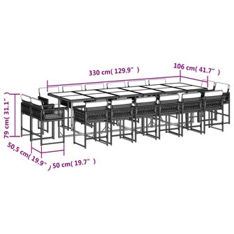 17-delige Tuinset met kussens poly rattan grijs