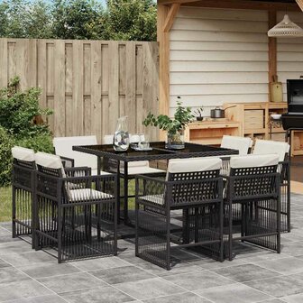 9-delige Tuinset poly rattan zwart