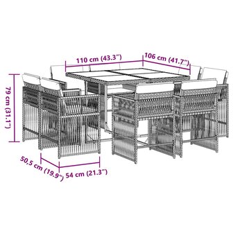 9-delige Tuinset poly rattan zwart