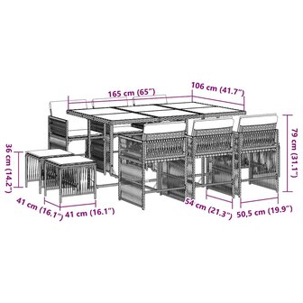 11-delige Tuinset met kussens poly rattan zwart