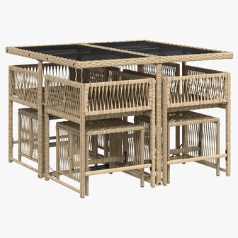 9-delige Tuinset met kussens poly rattan beige