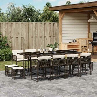13-delige Tuinset met kussens poly rattan bruin