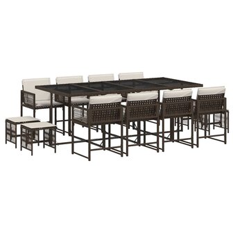 13-delige Tuinset met kussens poly rattan bruin