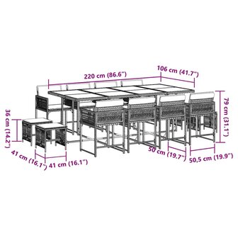 13-delige Tuinset met kussens poly rattan bruin