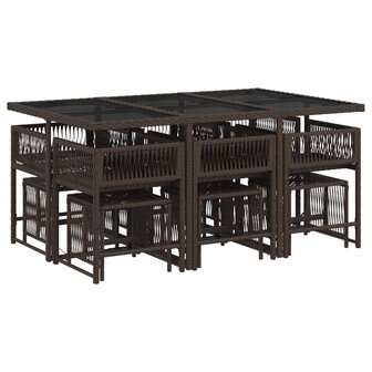 11-delige Tuinset met kussens poly rattan bruin