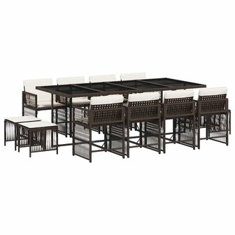 13-delige Tuinset met kussens poly rattan bruin