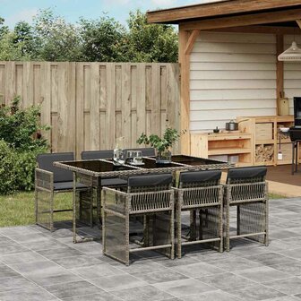 7-delige Tuinset met kussens poly rattan grijs