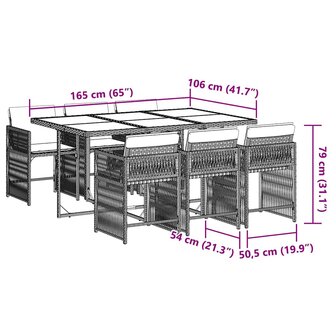 7-delige Tuinset met kussens poly rattan grijs