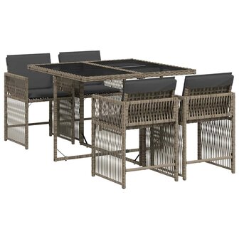 5-delige Tuinset met kussens poly rattan grijs
