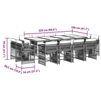 13-delige Tuinset met kussens poly rattan zwart