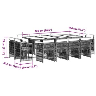 13-delige Tuinset met kussens poly rattan lichtgrijs