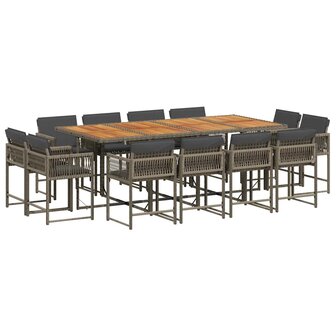 13-delige Tuinset met kussens poly rattan grijs