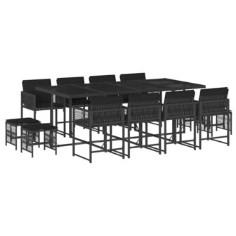 13-delige Tuinset met kussens poly rattan zwart