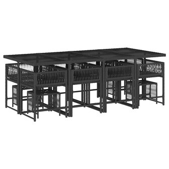 13-delige Tuinset met kussens poly rattan zwart