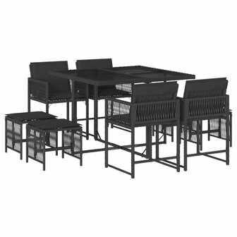9-delige Tuinset poly rattan zwart