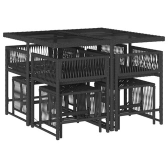 9-delige Tuinset poly rattan zwart
