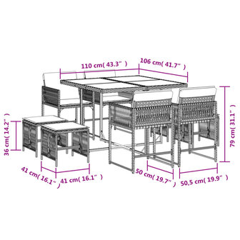 9-delige Tuinset poly rattan zwart