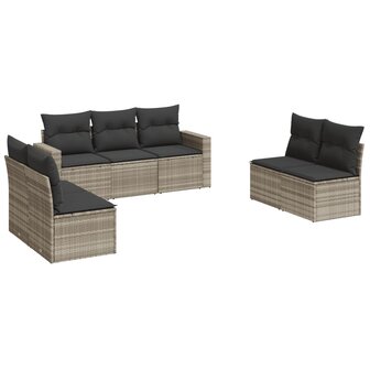 7-delige Loungeset met kussens poly rattan lichtgrijs