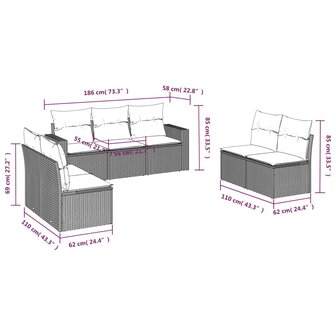 7-delige Loungeset met kussens poly rattan lichtgrijs